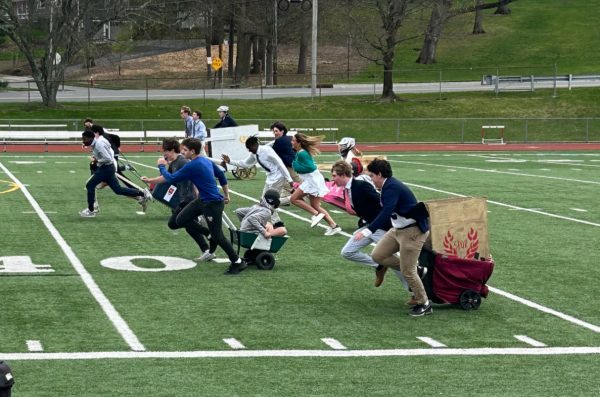 And they’re off ! Students participate in the annual Chariot Race hosted by the Latin Club.